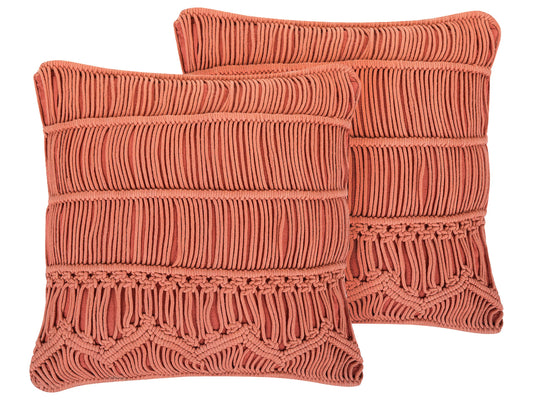 Dekokissen 2er Set AKKOY Baumwolle 45 x 45 cm Orange Geometrisches Muster