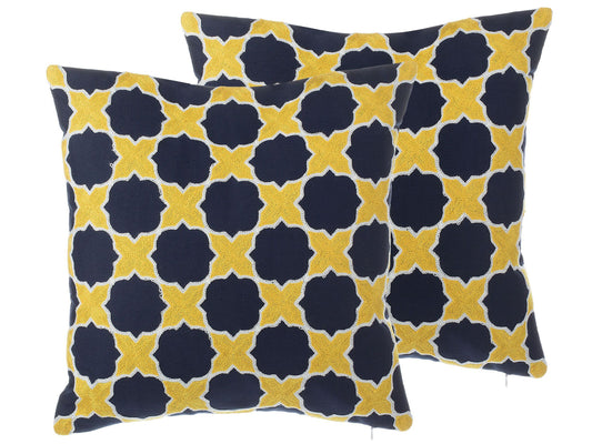 Dekokissen 2er Set MUSCARI Baumwolle 45 x 45 cm Gelb Blau Ikates Muster