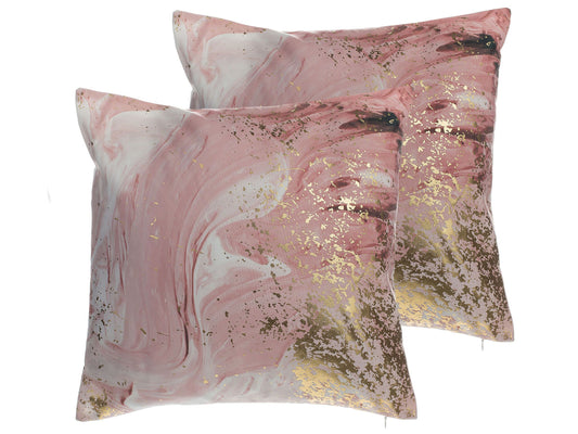 Dekokissen 2er Set LANTANA 45 x 45 cm Rosa Marmor Optik