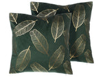 Dekokissen 2er Set FREESIA Samtstoff 45 x 45 cm Dunkelgrün Pflanzenmuster
