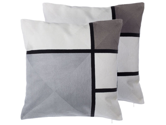 Dekokissen 2er Set WEDELIA Baumwolle 45 x 45 cm Grau Geometrisches Muster