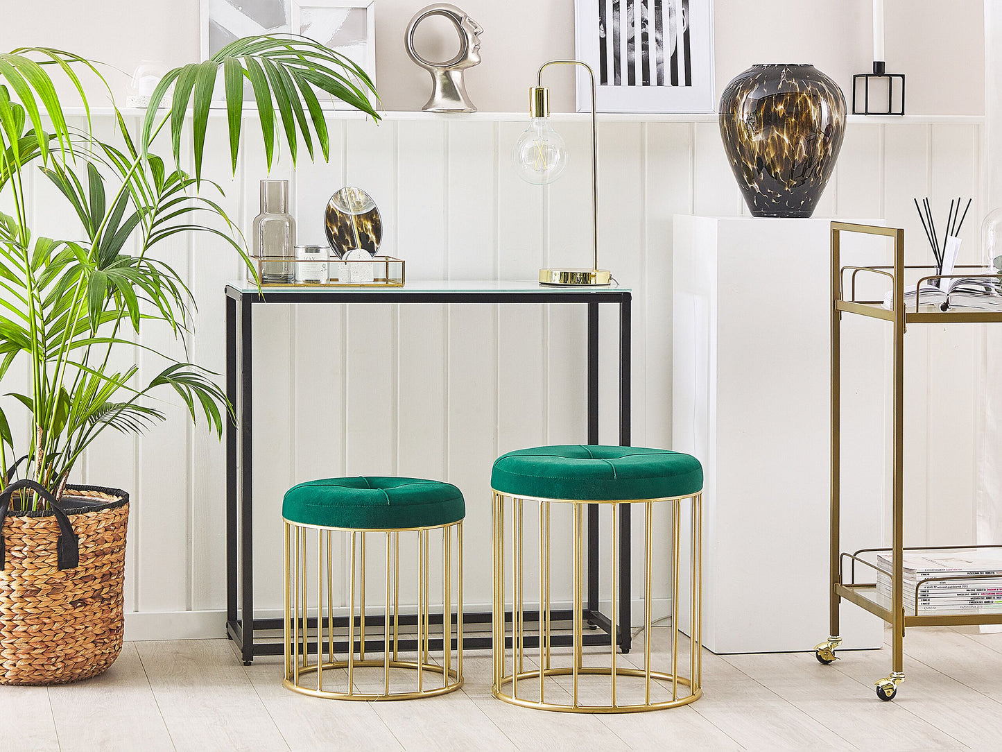 Pouf Samtstoff dunkelgrün 2er Set LUBBOCK