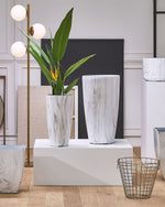 Blumentopf weiss Marmor Optik rund 23 x 23 x 42 cm LIMENARI