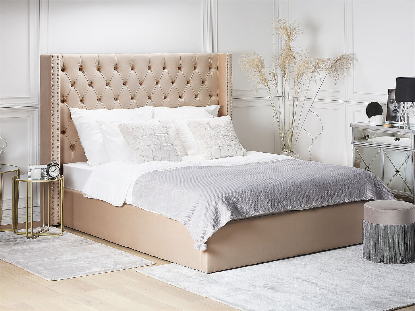 Bett mit Stauraum Samtstoff LUBBON 180 x 200 cm Beige