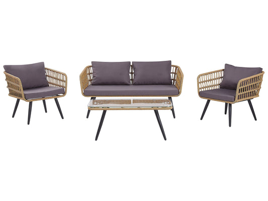 Lounge Set mit Tisch 4-Sitzer FOBELLO Polyrattan Beige
