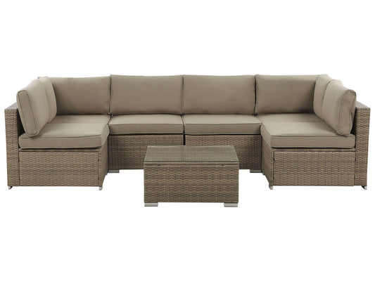 Garten Ecksofa mit Tisch 6-Sitzer BELVEDERE Polyrattan Braun