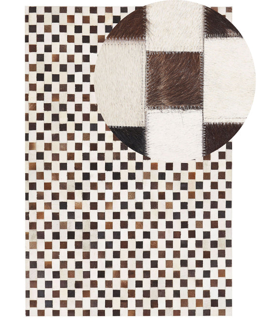 Teppich Kuhfell beige / braun 140 x 200 cm Patchwork Kurzflor KAYABEY