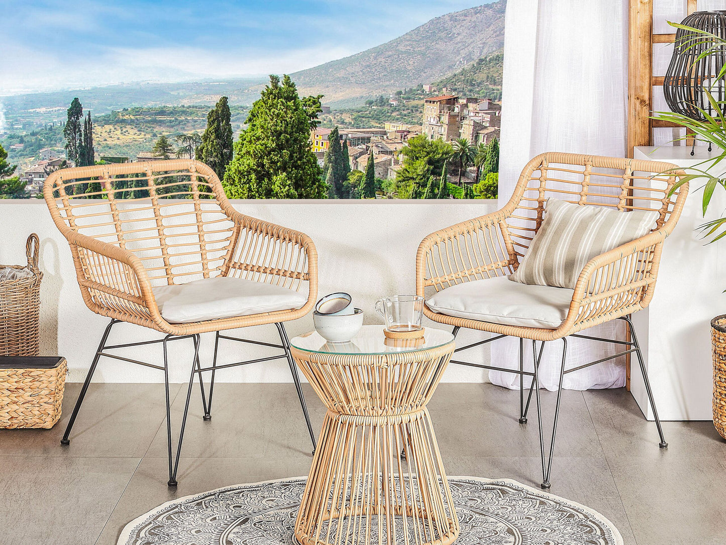 Bistro Set inkl. Kissen TRESTINA Polyrattan Hellbraun