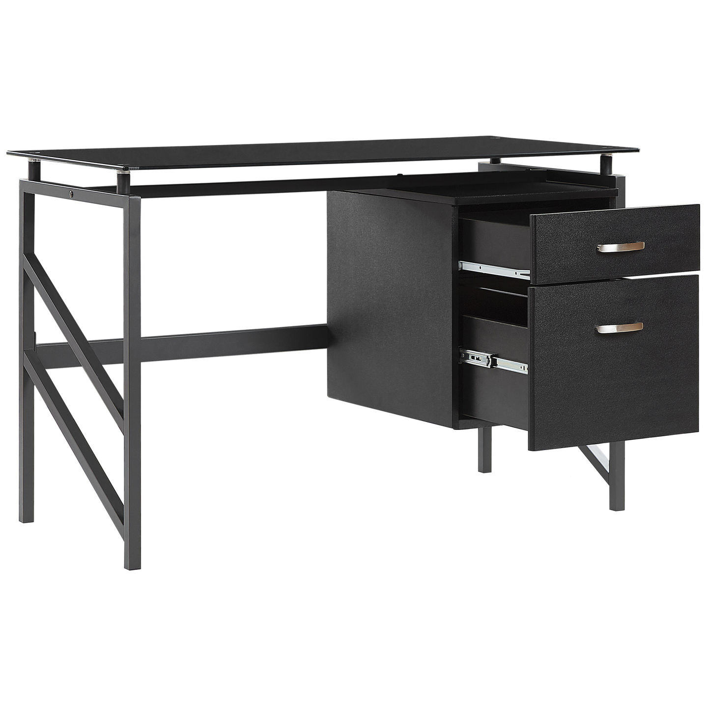 Schreibtisch schwarz Glasplatte 117 x 57 cm 2 Schubladen MORITON