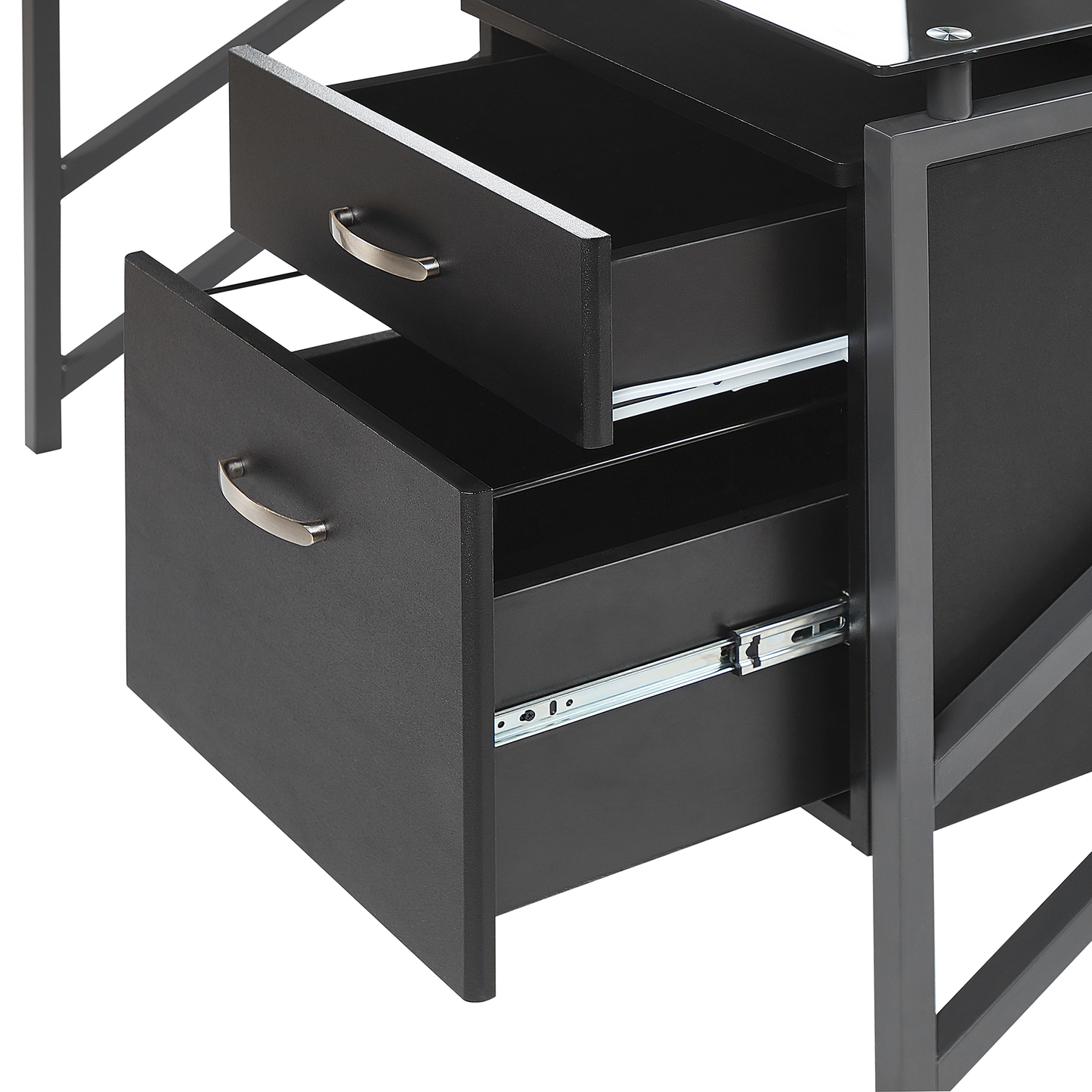 Schreibtisch schwarz Glasplatte 117 x 57 cm 2 Schubladen MORITON