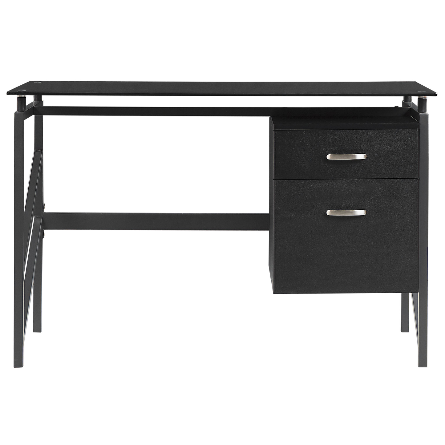 Schreibtisch schwarz Glasplatte 117 x 57 cm 2 Schubladen MORITON