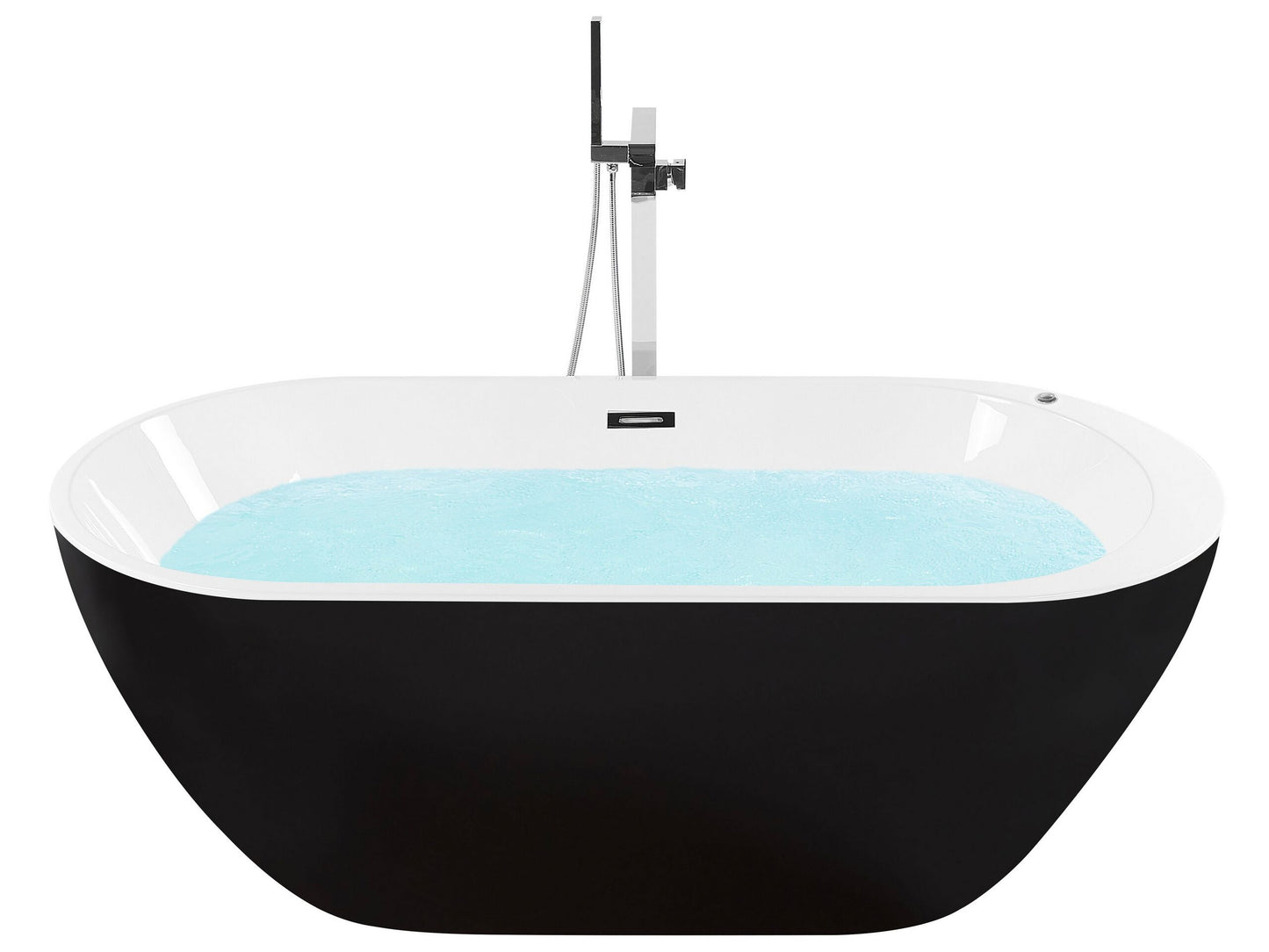 Whirlpool Badewanne freistehend schwarz mit LED 170 x 80 cm NEVIS