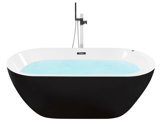 Whirlpool Badewanne freistehend schwarz mit LED 170 x 80 cm NEVIS