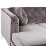 Ecksofa Samtstoff rechtsseitig grau Chesterfield-Design 3-Sitzer FLEN