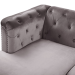 Ecksofa Samtstoff rechtsseitig grau Chesterfield-Design 3-Sitzer FLEN