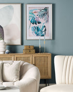 Wandbild mit Rahmen AGENA Blumenmuster 60 x 80 cm Blau