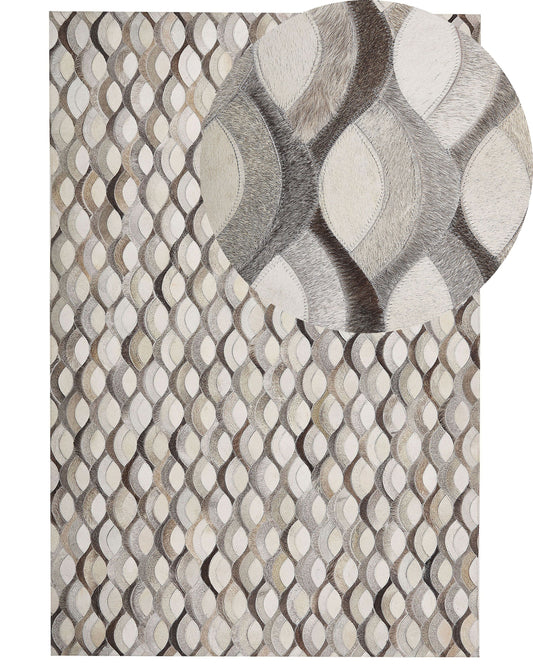 Teppich Kuhfell braun / beige 140 x 200 cm Patchwork Kurzflor KIRCA