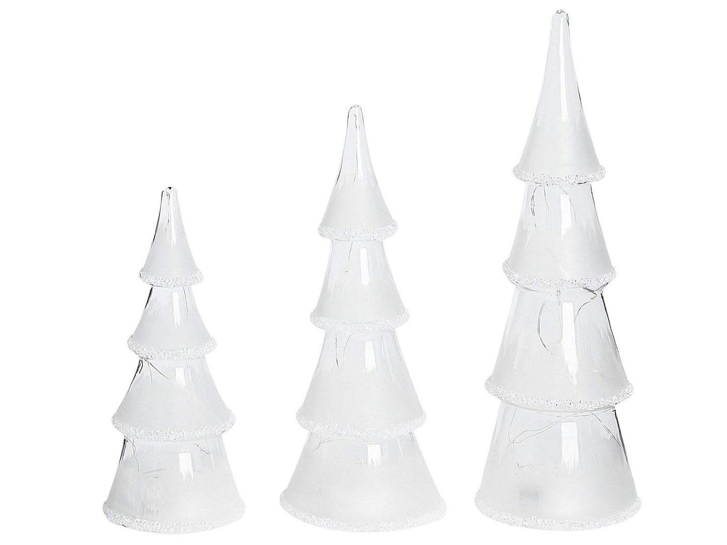 Dekofigur Glas weiss Weihnachtsbaum mit LED-Beleuchtung 3er Set KIERINKI