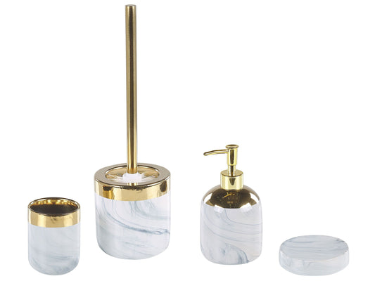Badezimmer Set 4-teilig Keramik Marmoroptik / gold HUNCAL