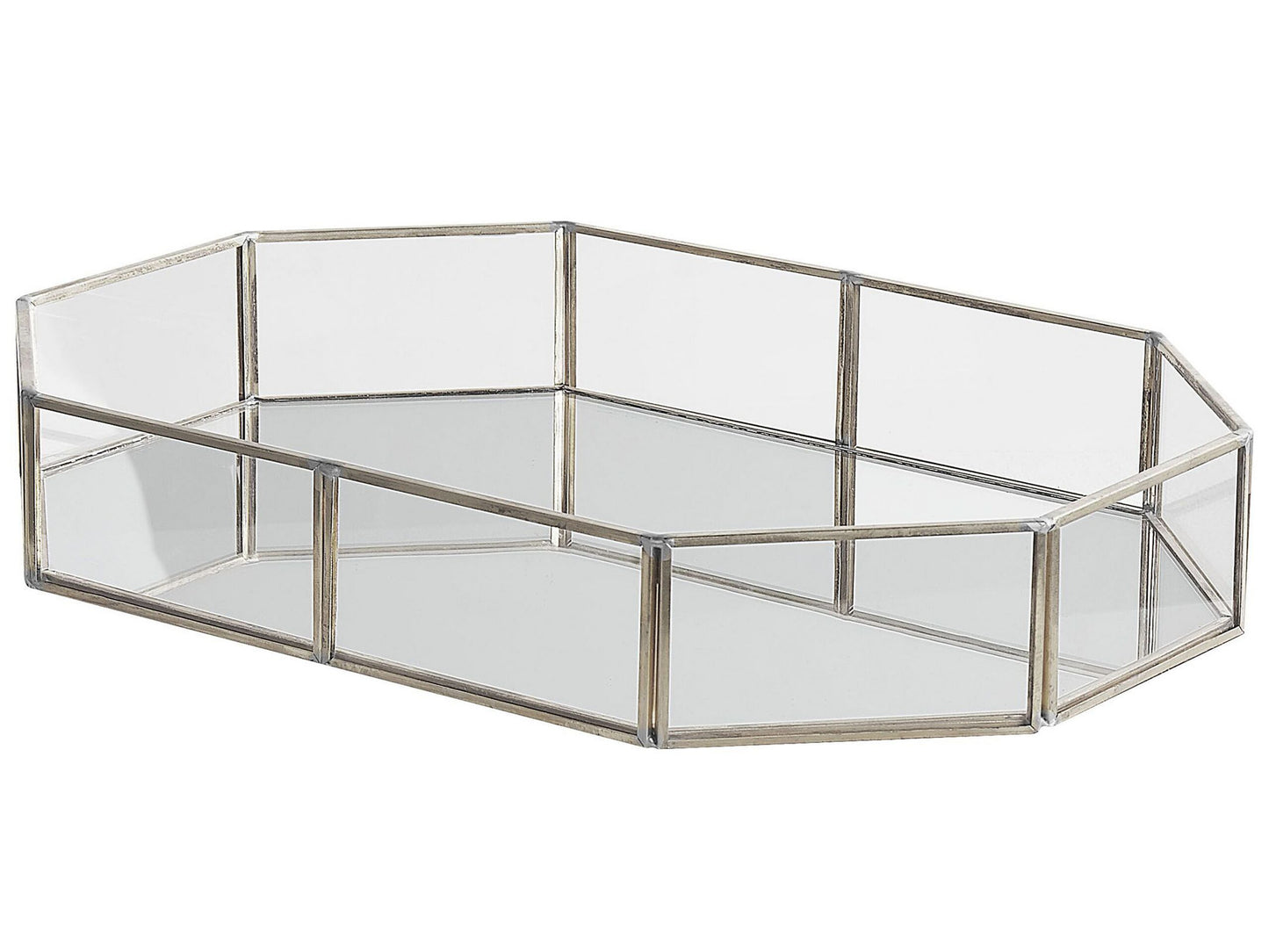 Dekotablett Glas / Edelstahl silber Spiegeleffekt 32 x 22 cm CHABRIS