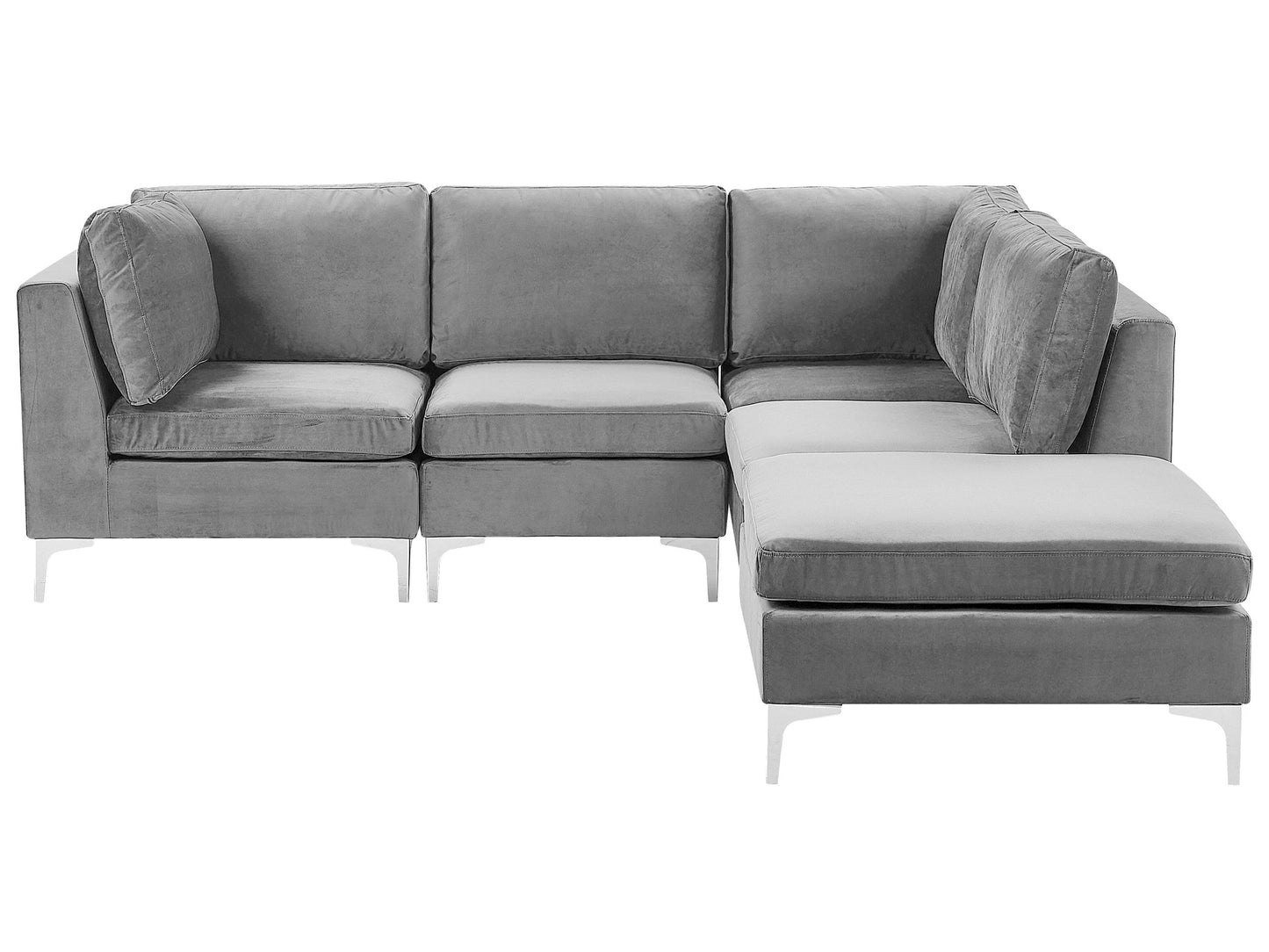 4-Sitzer Ecksofa Samtstoff grau linksseitig mit Ottomane EVJA
