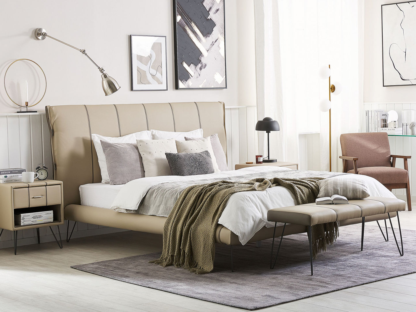 Schlafzimmer Set Kunstleder BETIN 180 x 200 cm Sandbeige