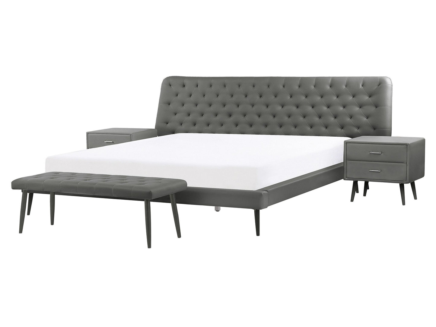 Schlafzimmer Set Kunstleder ESSONNE 160 x 200 cm Grau