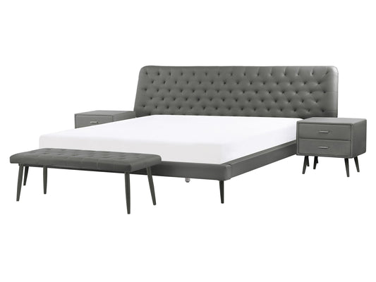 Schlafzimmer Set Kunstleder ESSONNE 160 x 200 cm Grau