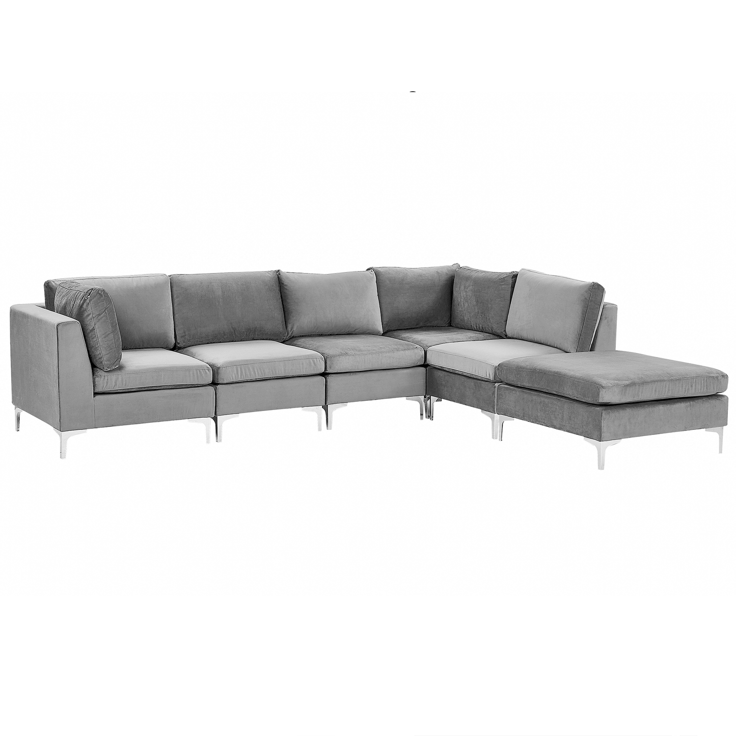 5-Sitzer Ecksofa Samtstoff grau linksseitig mit Ottomane EVJA