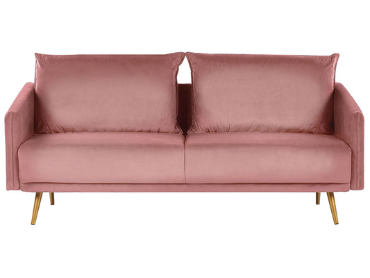 3-Sitzer Sofa Samtstoff rosa mit goldenen Beinen MAURA