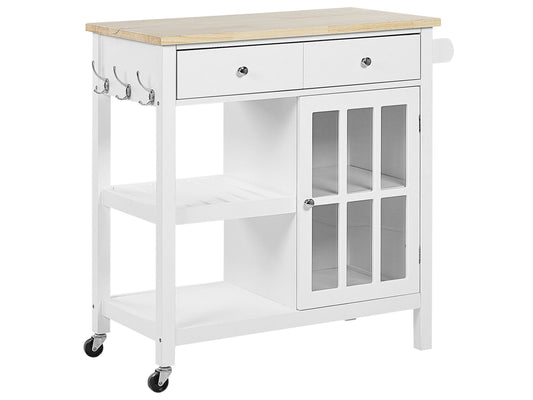 Servierwagen weiss / heller Holzfarbton mit 2 Schubladen GENOA