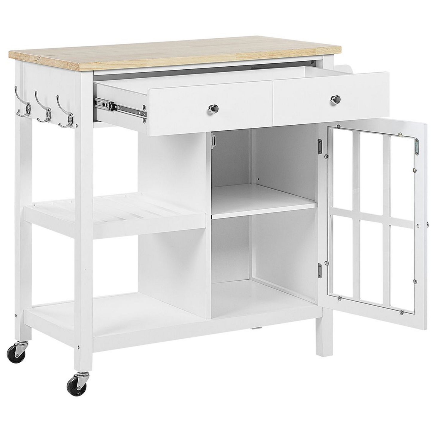 Servierwagen weiss / heller Holzfarbton mit 2 Schubladen GENOA