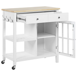 Servierwagen weiss / heller Holzfarbton mit 2 Schubladen GENOA