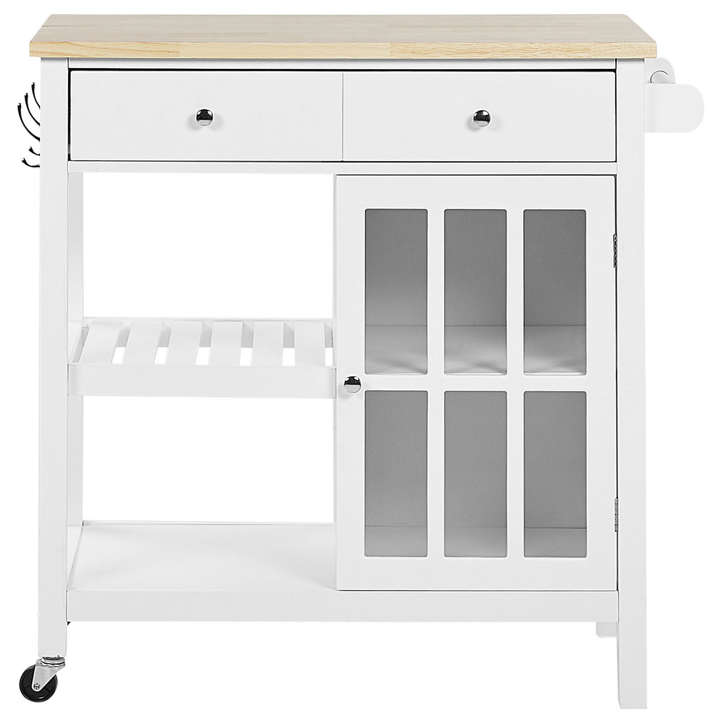 Servierwagen weiss / heller Holzfarbton mit 2 Schubladen GENOA