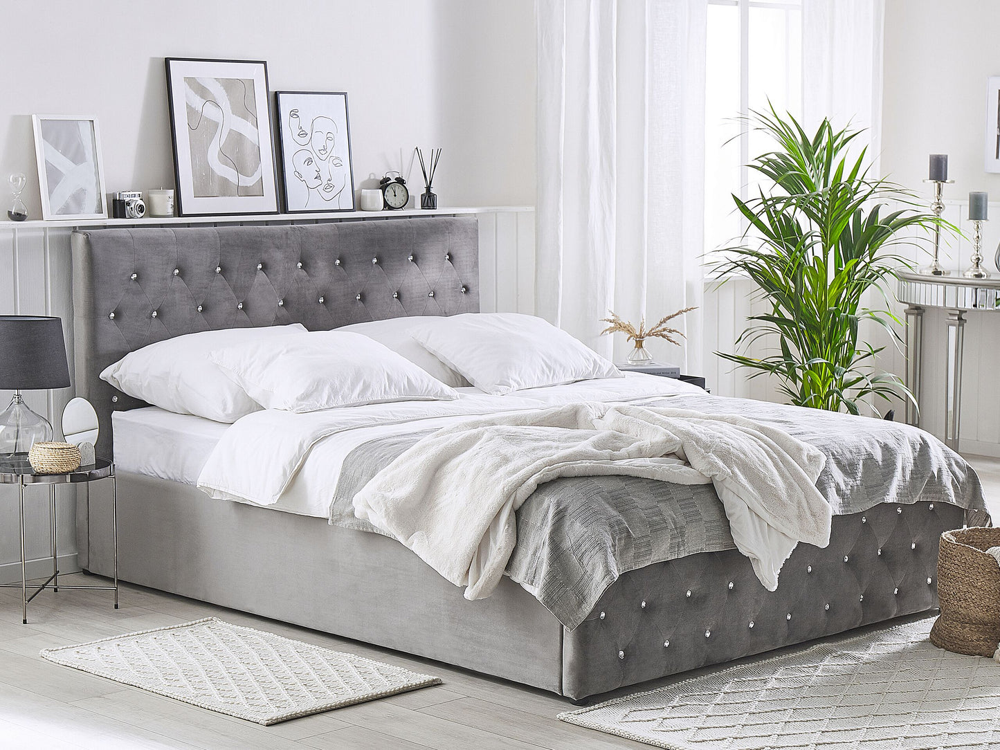 Bett mit Stauraum Samtstoff AMIENS 160 x 200 cm Grau