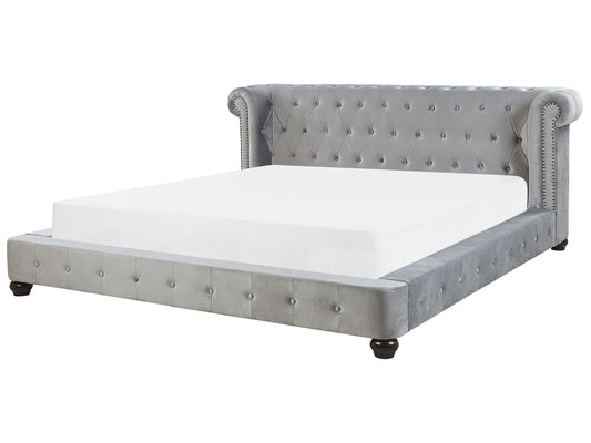 Bett mit Lattenrost Samtstoff CAVAILLON 180 x 200 cm Hellgrau