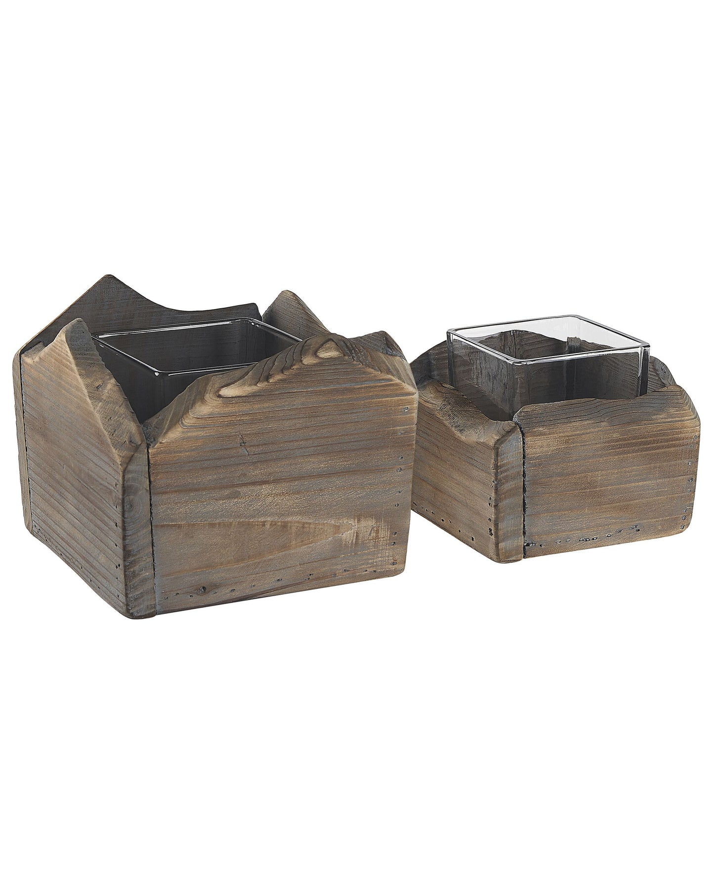 Kerzenständer 2er Set PLATEROS Holz 15/12 cm Dunkelbraun