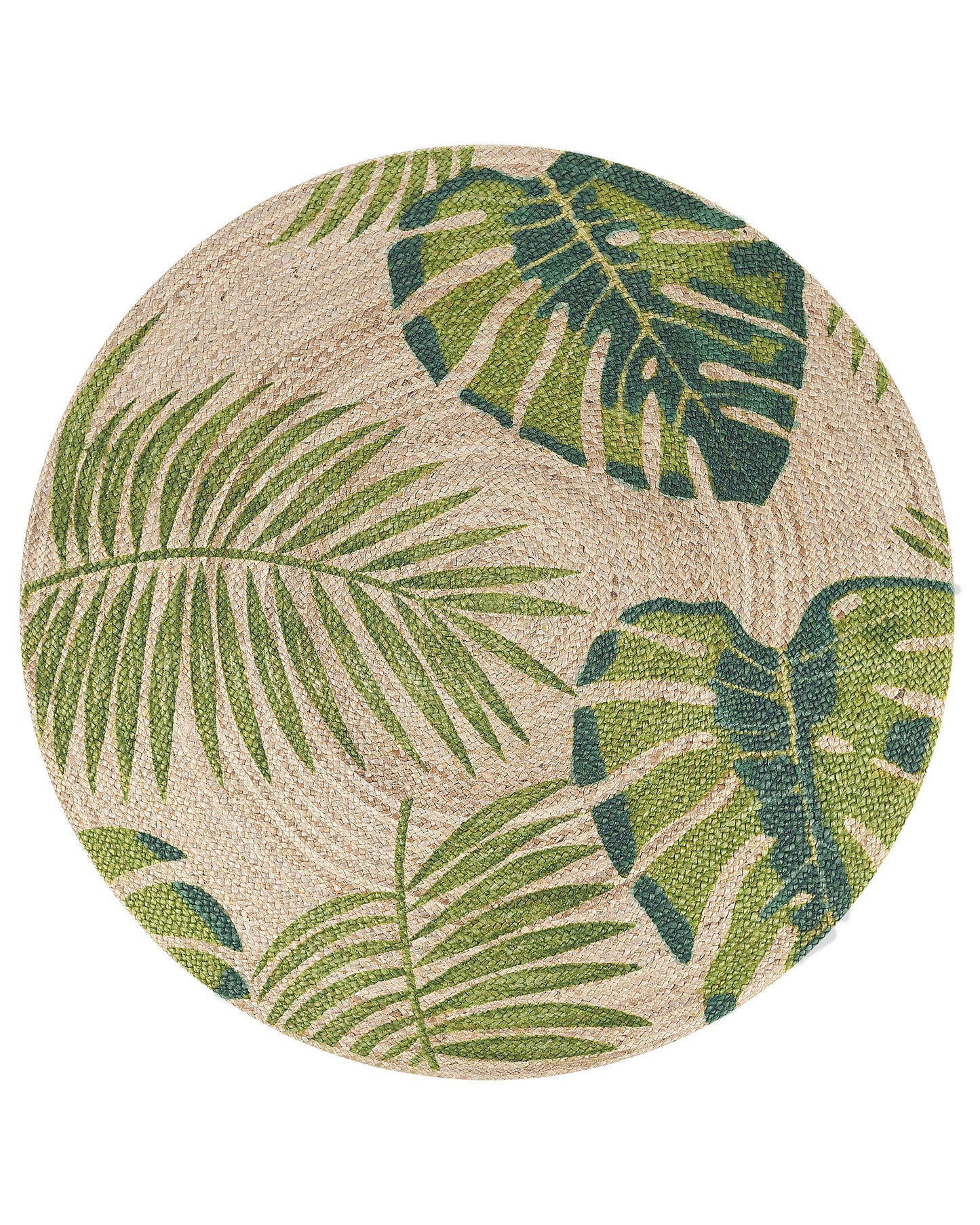 Teppich Jute beige / grün ⌀ 140 cm Blattmuster Kurzflor BUGAY