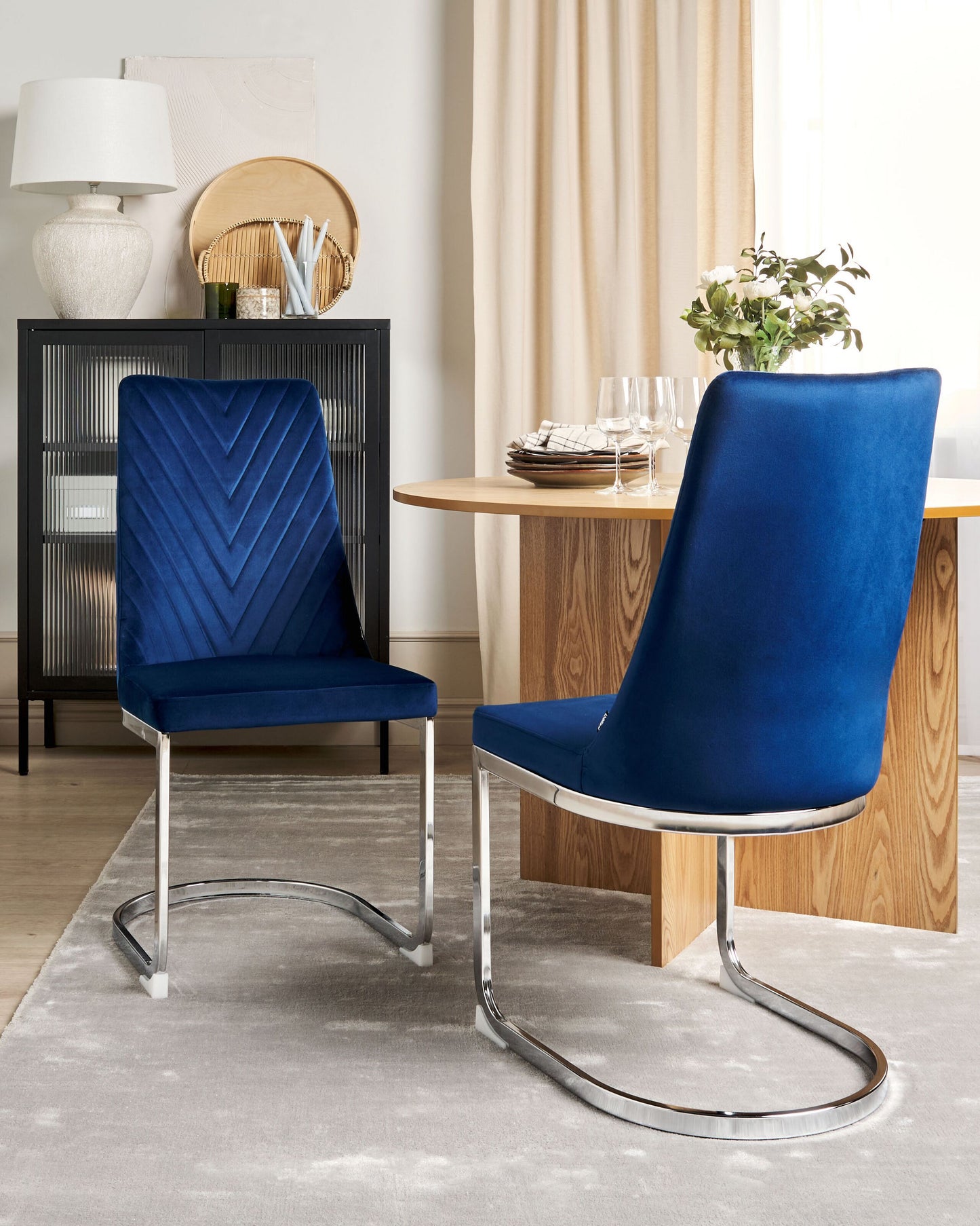 Esszimmerstuhl 2er Set ALTOONA Samtstoff Marineblau