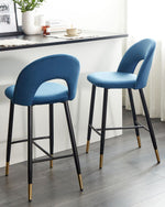 Set mit 2 Barstühlen FALTON Samtstoff Blau