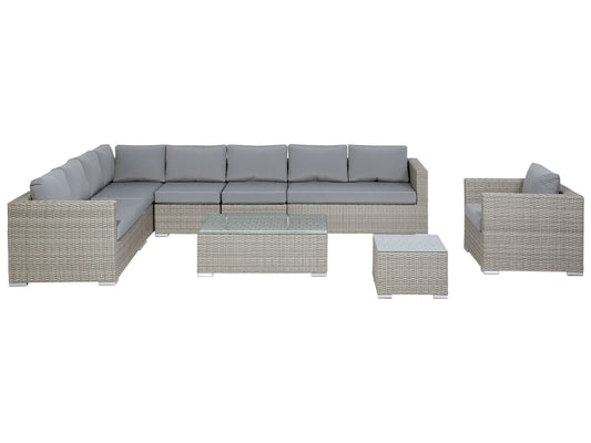 Lounge Set mit Tisch 8-Sitzer XXL rechtsseitig modular Polyrattan Grau