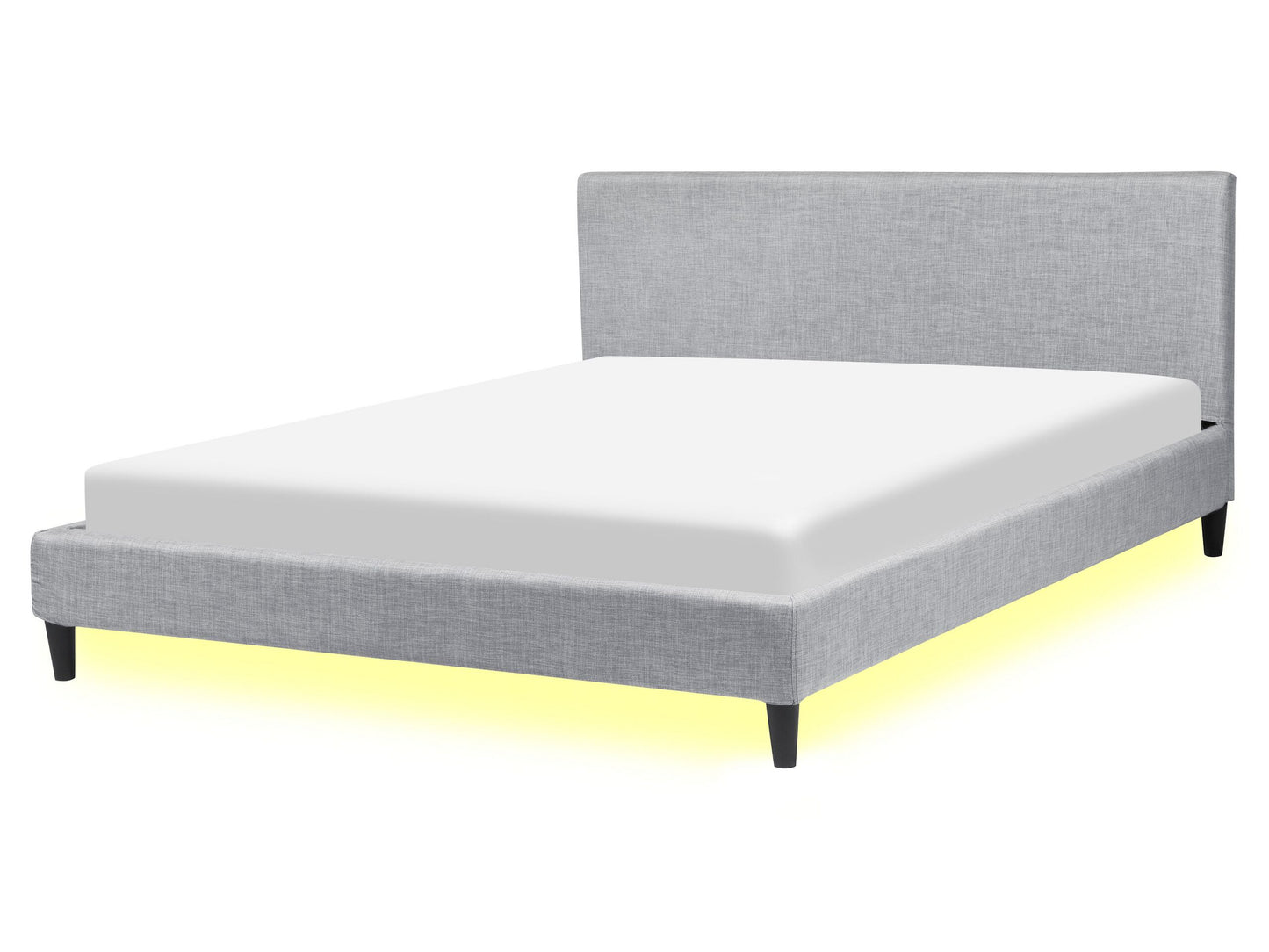Bett mit LED Stoff FITOU 160 x 200 cm Hellgrau