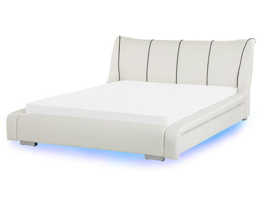 Lederbett weiss Lattenrost 160 x 200 cm mit LED-Beleuchtung bunt NANTES