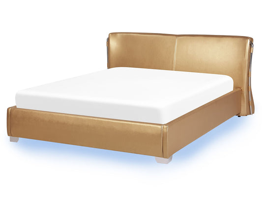 Lederbett gold Lattenrost 160 x 200 cm mit LED-Beleuchtung bunt PARIS