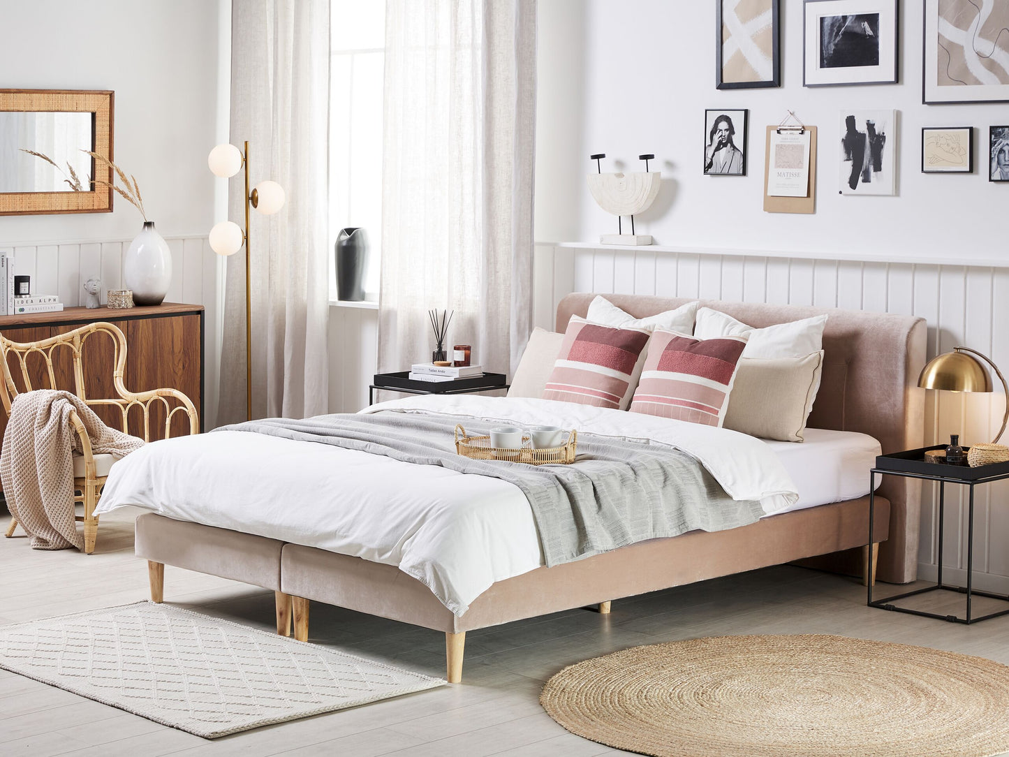 Boxspringbett Samtstoff MARQUISE 160 x 200 cm Beige