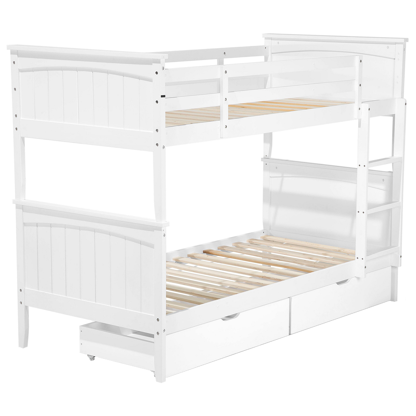 Hochbett mit Schubladen Kiefernholz ALBON 90 x 200 cm Weiss