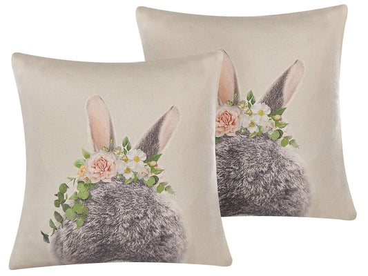 Dekokissen 2er Set FATSIA Baumwolle 45 x 45 cm Taupe Tiermuster