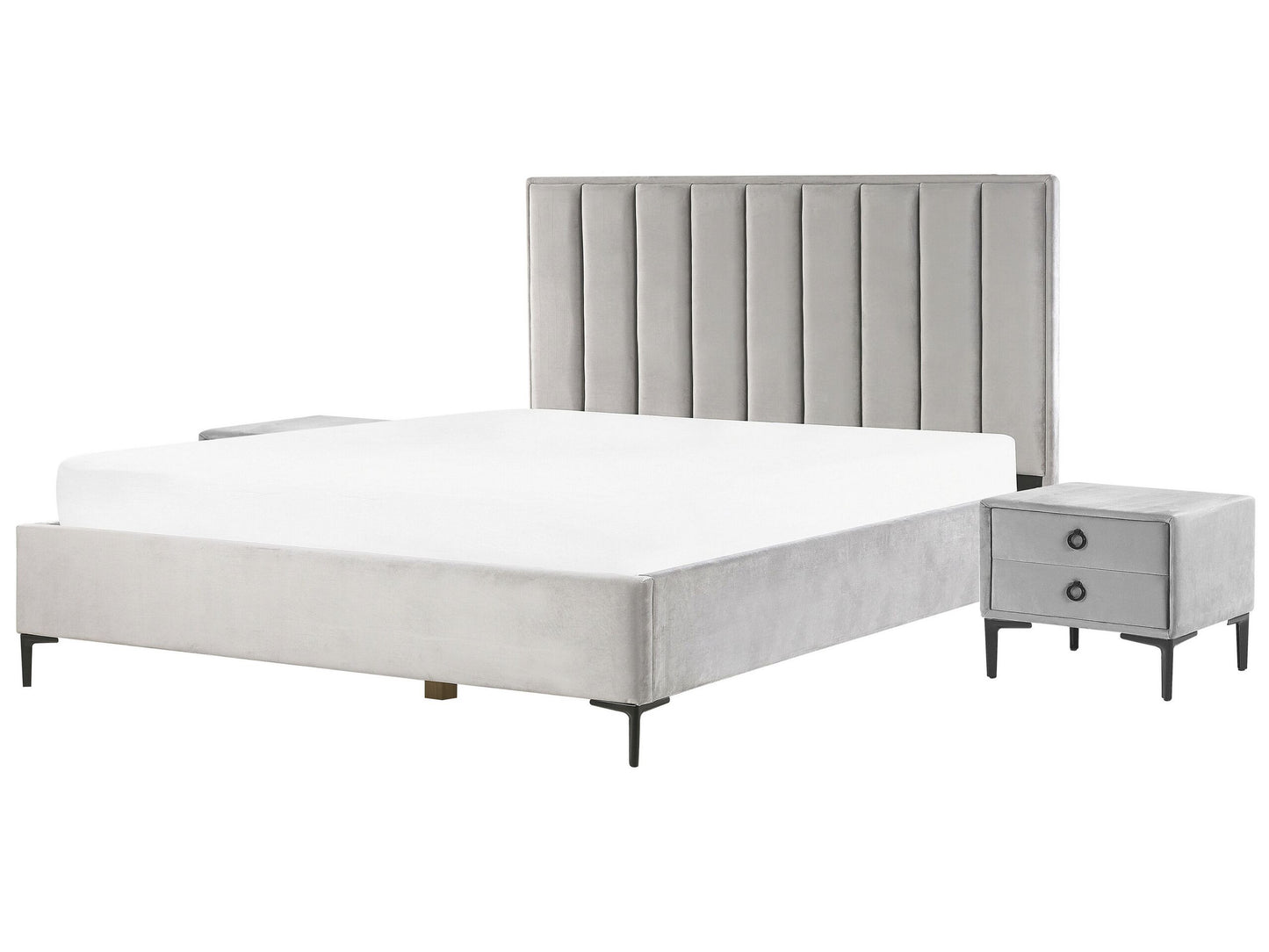 Schlafzimmer Set Samtstoff SEZANNE 180 x 200 cm Hellgrau