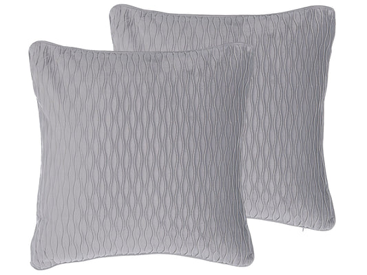 Dekokissen 2er Set MOTARI Samtstoff 45 x 45 cm Grau Geometrisches Muster