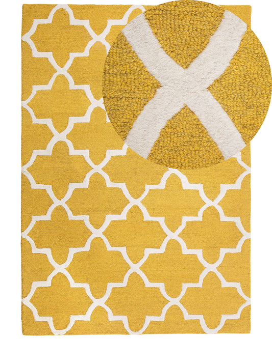 Teppich Wolle gelb 160 x 230 cm marokkanisches Muster Kurzflor SILVAN